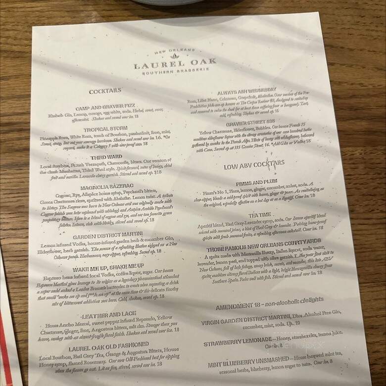 Laurel Oak Southern Brasserie - New Orleans, LA menu_pic