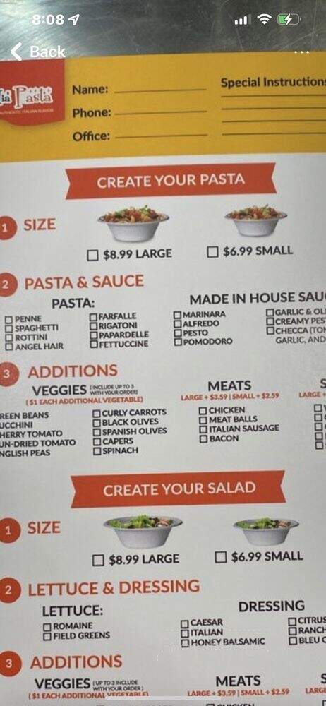La Mia Pasta - Santa Ana, CA menu_pic