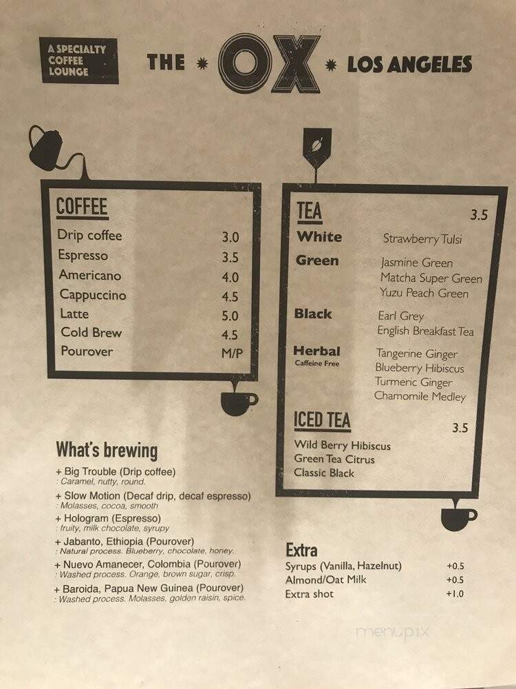 The OX Los Angeles - Los Angeles, CA menu_pic