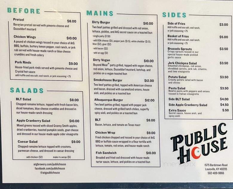 Public House by Against The Grain - Louisville, KY menu_pic