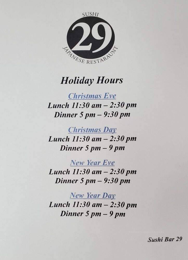 Sushi Bar 29 - Santa Barbara, CA menu_pic