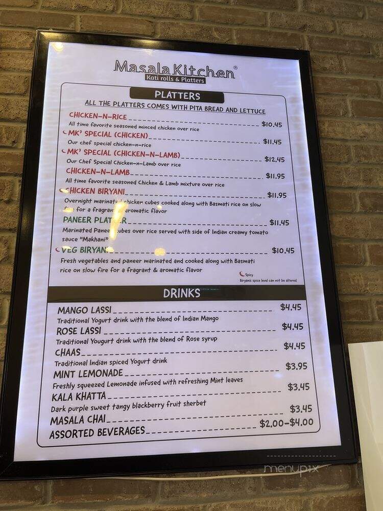 Masala Kitchen: Kati Rolls & Platters - Philadelphia, PA menu_pic