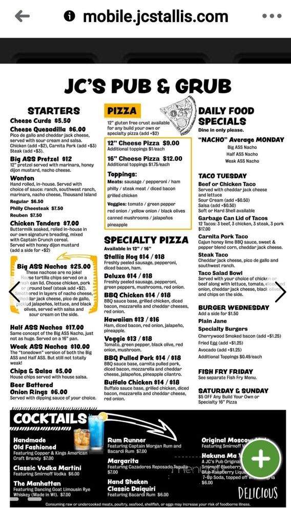 JC'S Pub - West Allis, WI menu_pic