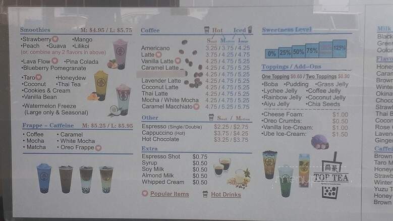 Top Tea + Espresso - Honolulu, HI menu_pic