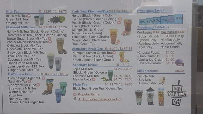 Top Tea + Espresso - Honolulu, HI menu_pic