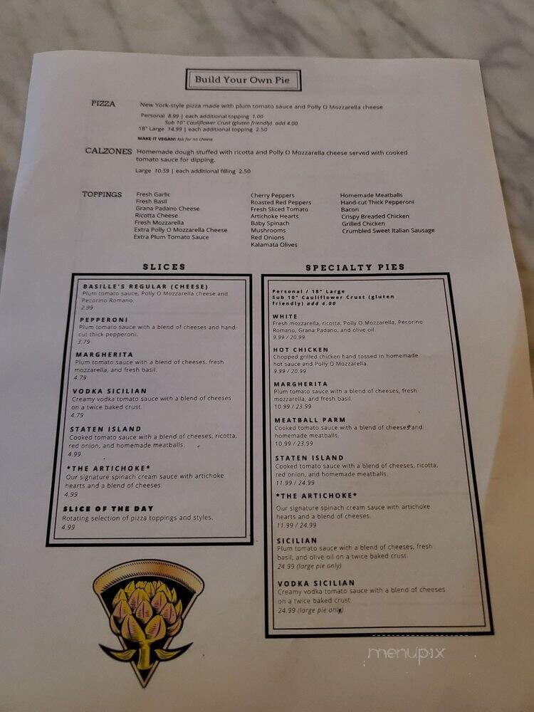 Artichoke Basille's Pizza - Hartford, CT menu_pic