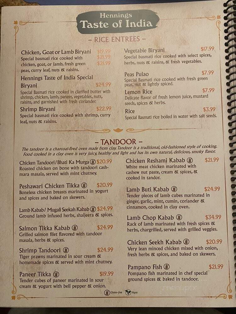 Hennings Taste of India - Southern Pines, NC menu_pic