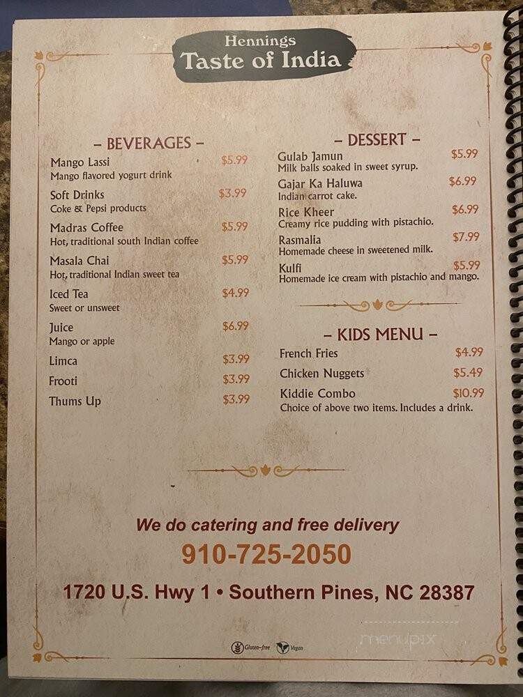 Hennings Taste of India - Southern Pines, NC menu_pic