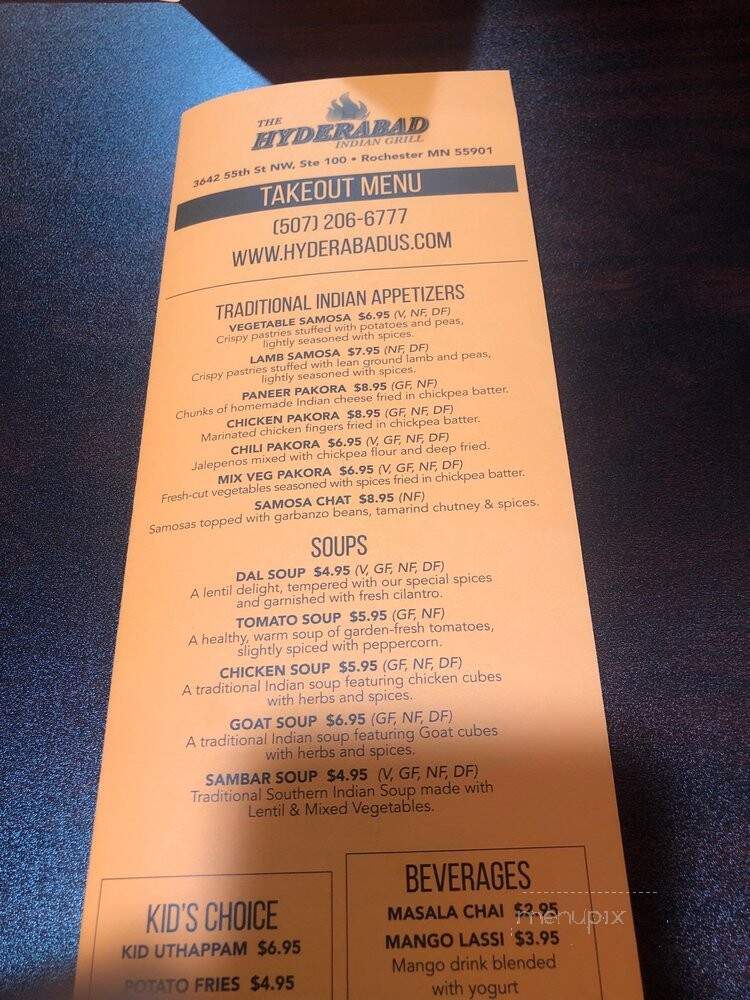 The Hyderabad indian Grill - Rochester, MN menu_pic