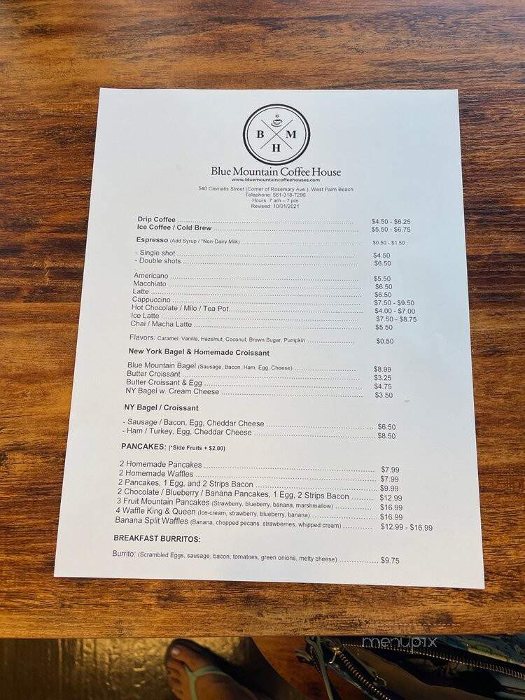 Blue Mountain Coffee House - West Palm Beach, FL menu_pic