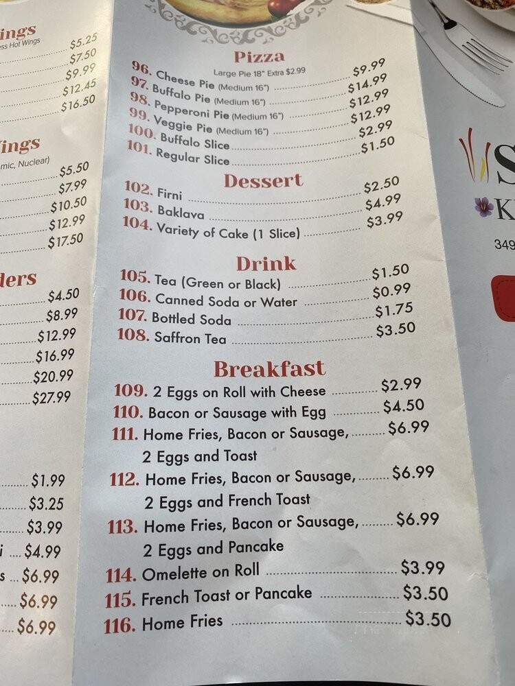 Saffron Kebab & Pizza - Union, NJ menu_pic