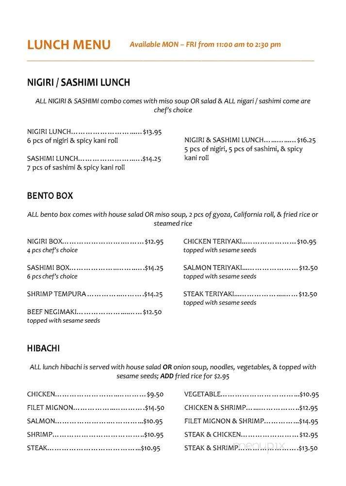 UMI Sushi & Hibachi - Blaine, MN menu_pic