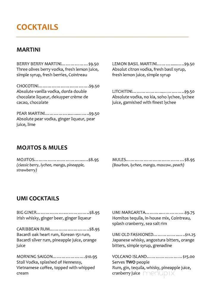 UMI Sushi & Hibachi - Blaine, MN menu_pic