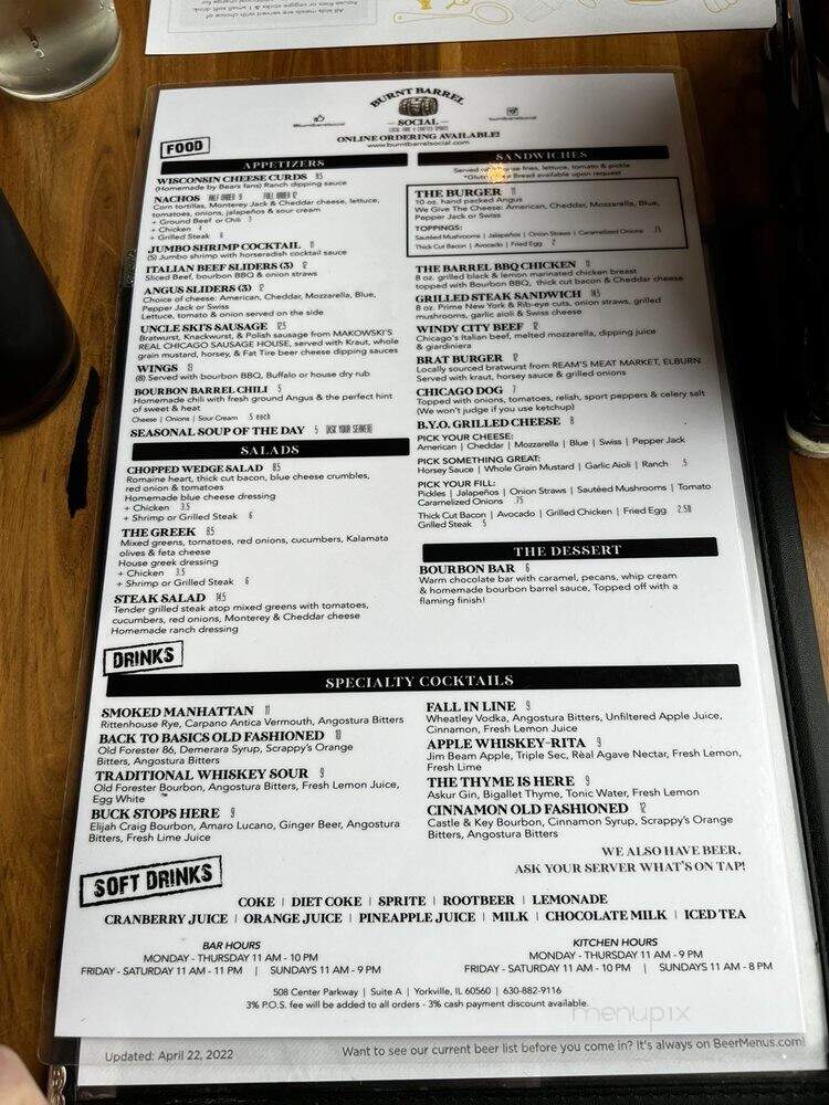 Burnt Barrel Social - Yorkville, IL menu_pic