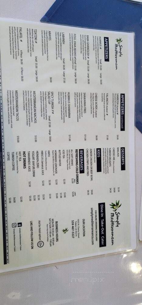 Simply Mediterranean - Tulare, CA menu_pic