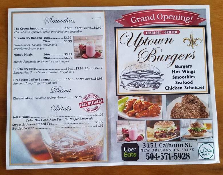 Uptown Burgers - New Orleans, LA menu_pic