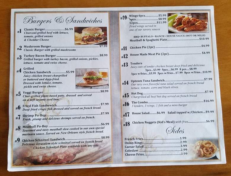 Uptown Burgers - New Orleans, LA menu_pic