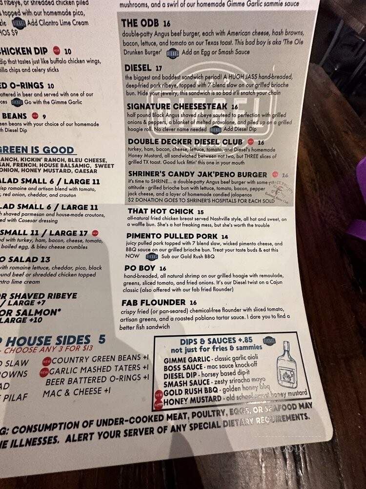 Diesel Tap House - Sugar Hill, GA menu_pic