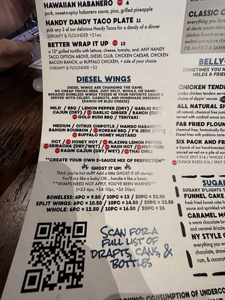 Diesel Tap House - Sugar Hill, GA menu_pic