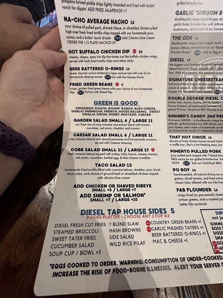 Diesel Tap House - Sugar Hill, GA menu_pic