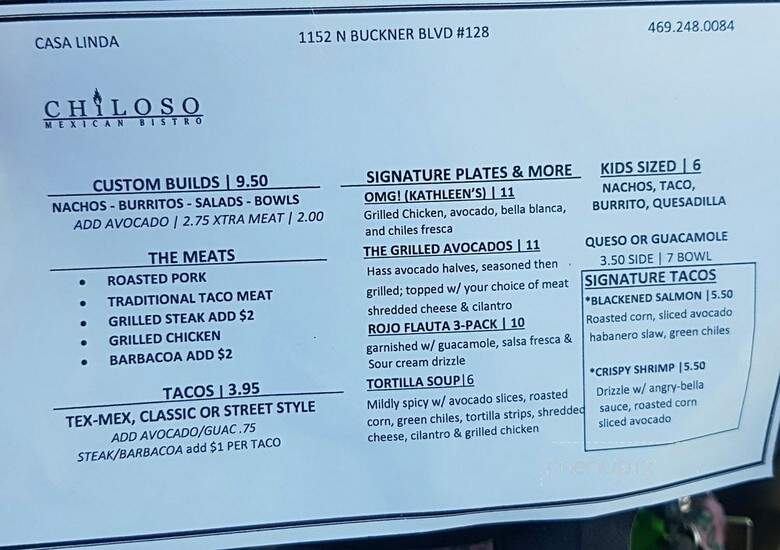 Chiloso Mexican Bistro - Dallas, TX menu_pic