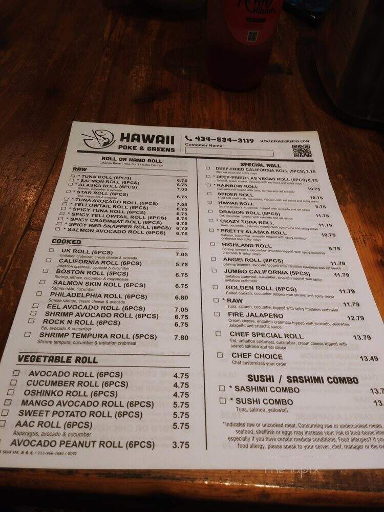 Hawaii Poke and Greens - Lynchburg, VA menu_pic