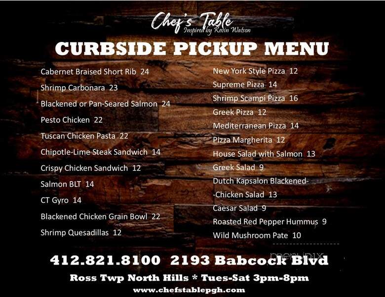 Chef's Table - Pittsburgh, PA menu_pic