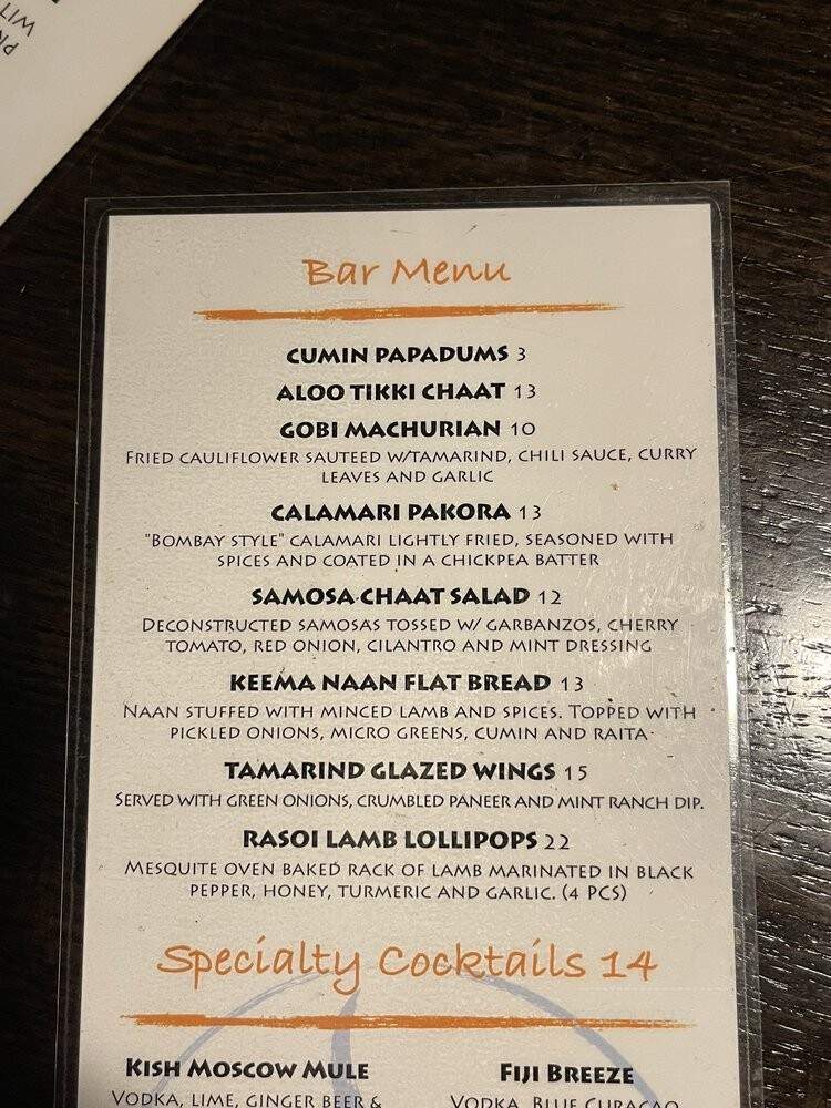 Kish Indian Kitchen and Bar - Santa Clara, CA menu_pic
