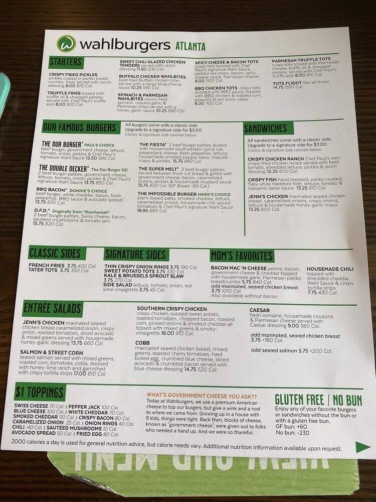 Wahlburgers - Atlanta, GA menu_pic