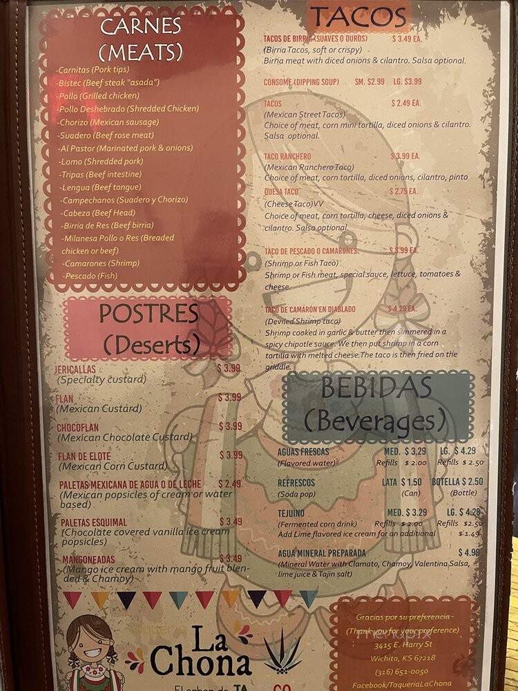 Taqueria La Chona - Wichita, KS menu_pic