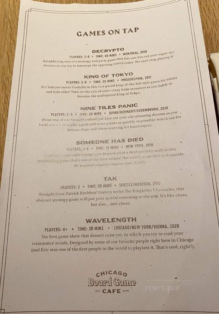 Chicago Board Game Cafe - Chicago, IL menu_pic