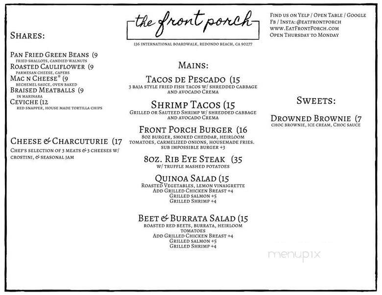 The Front Porch - Redondo Beach, CA menu_pic