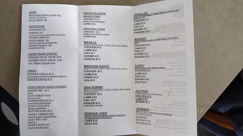 Crown of India - Denver, CO menu_pic