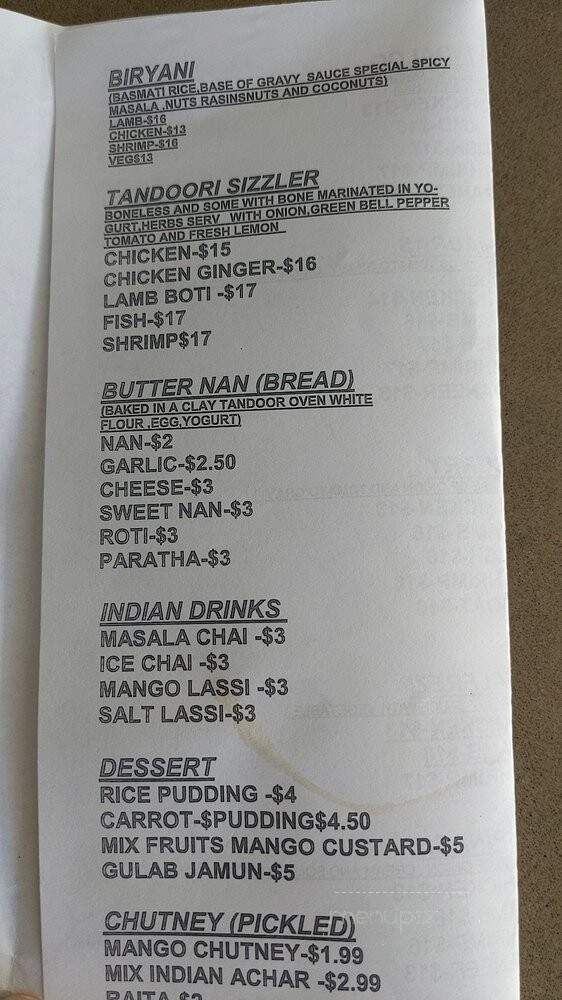 Crown of India - Denver, CO menu_pic
