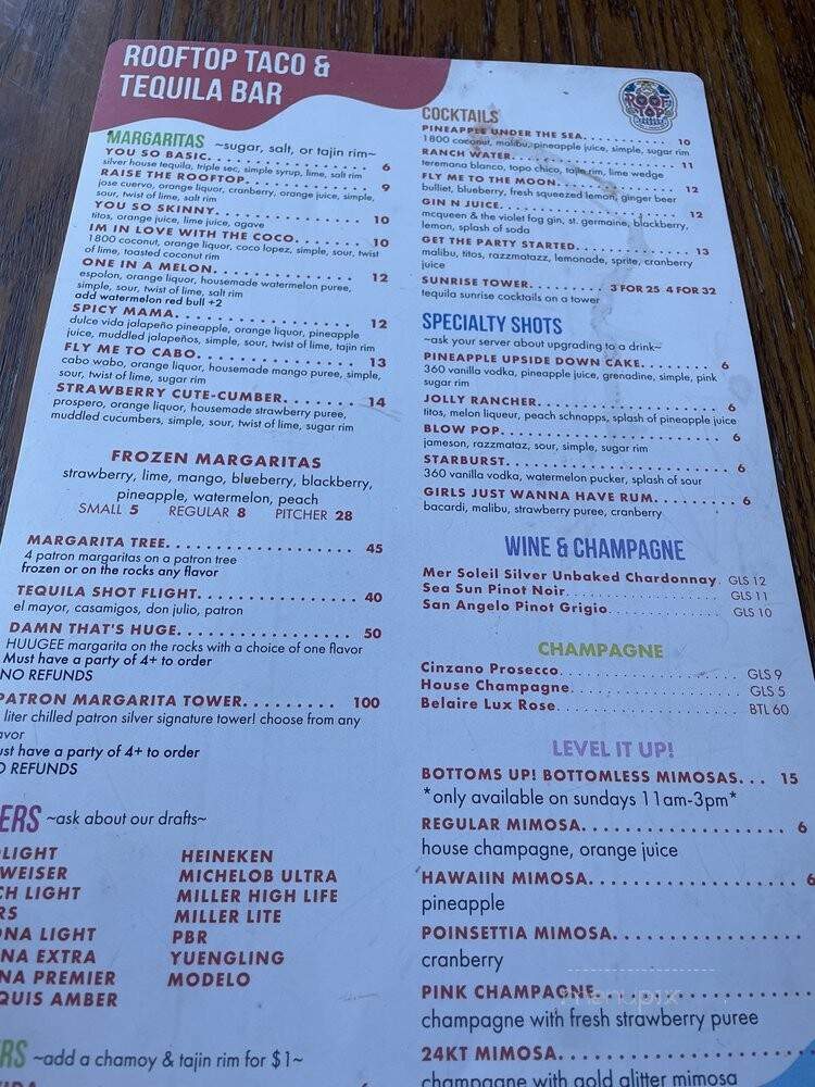 Rooftop Taco & Tequila Bar - Ocean Springs, MS menu_pic