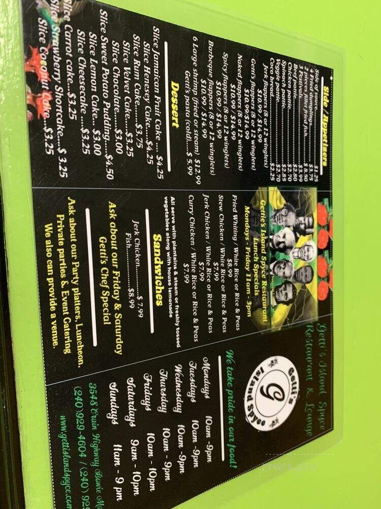 Getti's Island Spyce - Bowie, MD menu_pic