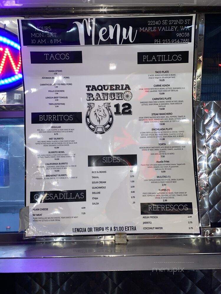 Taqueria Rancho 12 - Maple Valley, WA menu_pic
