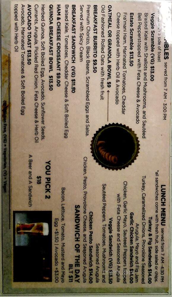 Estate Coffee - Santa Monica, CA menu_pic