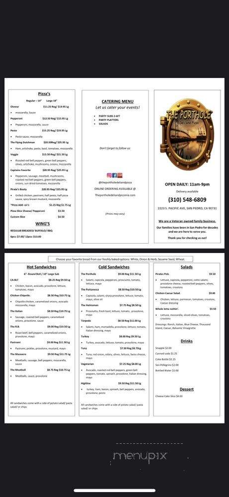 The Porthole Deli and Pizza - San Pedro, CA menu_pic