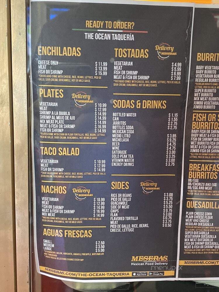 The Ocean Taqueria - San Francisco, CA menu_pic