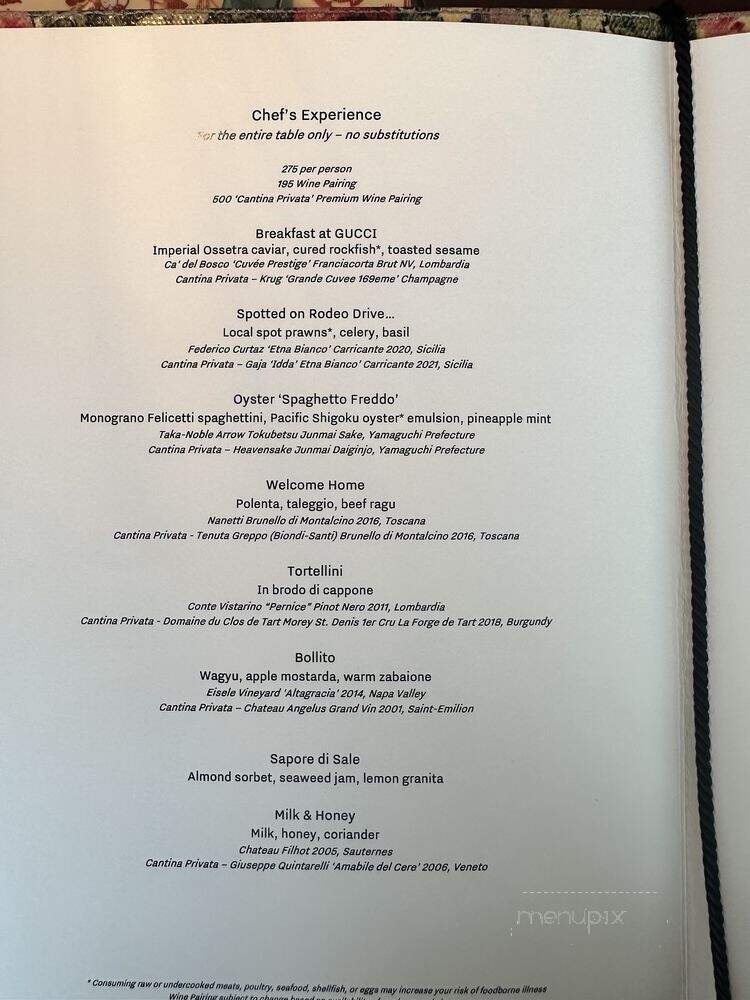 Gucci Osteria da Massimo Bottura - Beverly Hills, CA menu_pic
