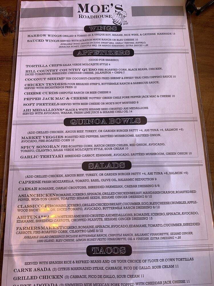 Moes Roadhouse - Scottsdale, AZ menu_pic