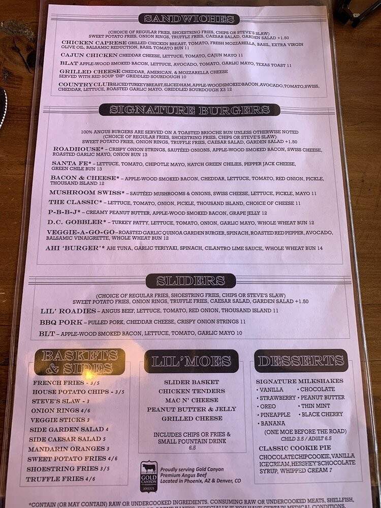 Moes Roadhouse - Scottsdale, AZ menu_pic
