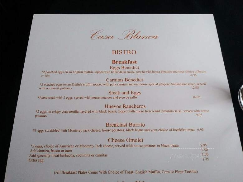Casa Blanca Bistro - Mesa, AZ menu_pic