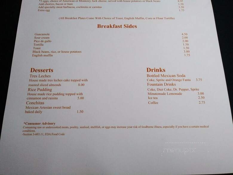 Casa Blanca Bistro - Mesa, AZ menu_pic