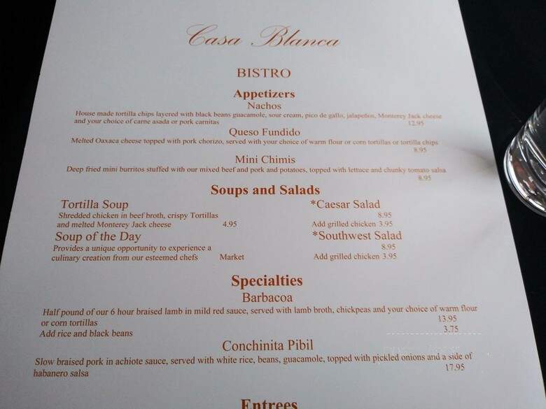 Casa Blanca Bistro - Mesa, AZ menu_pic