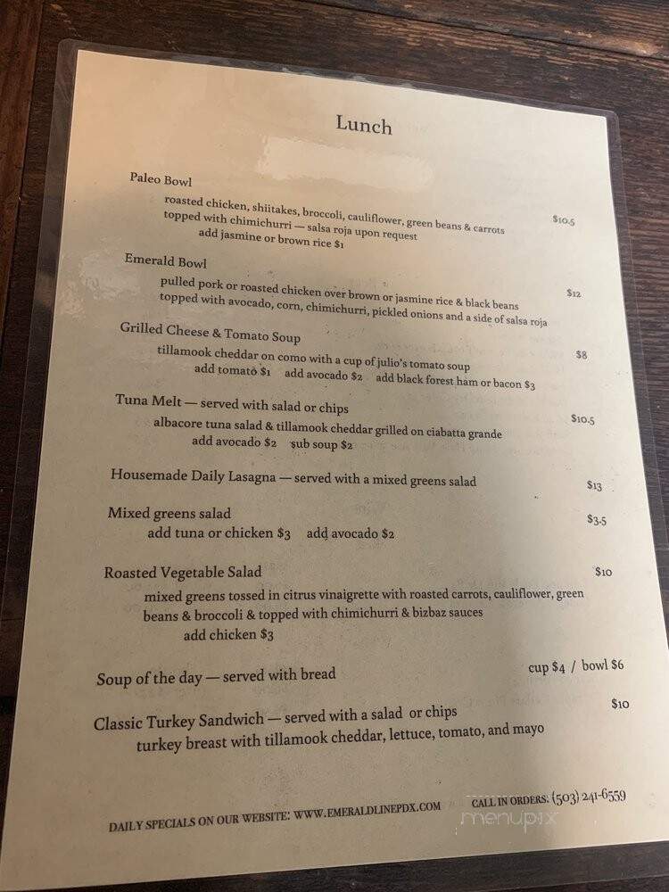 Emerald Line - Portland, OR menu_pic