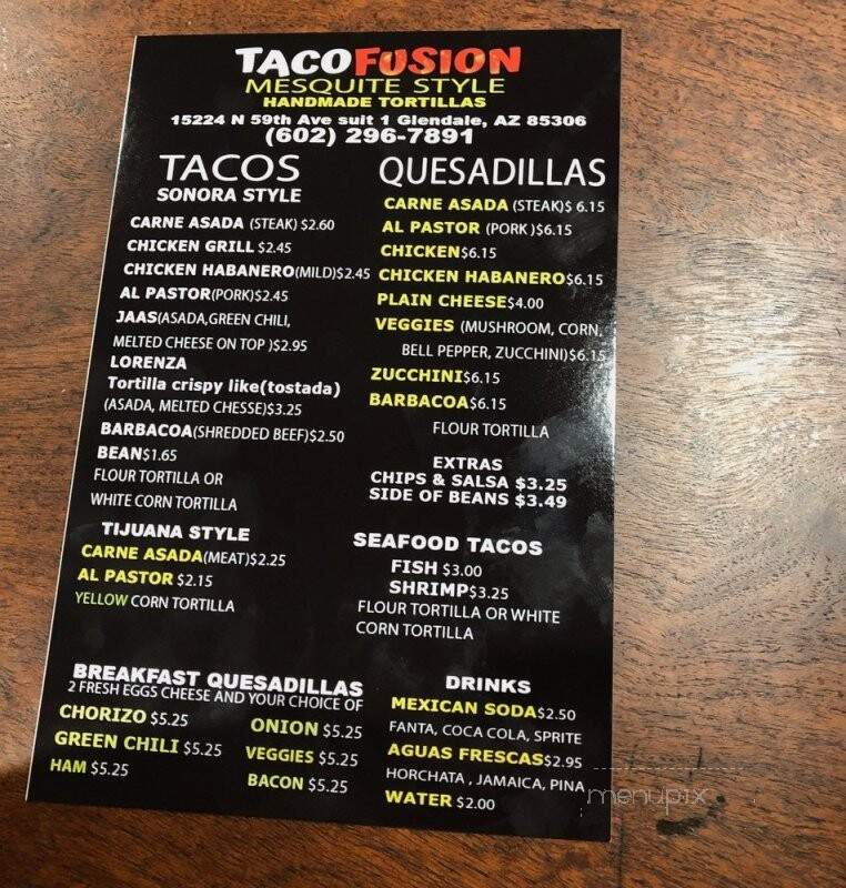 Taco Fusion - Glendale, AZ menu_pic
