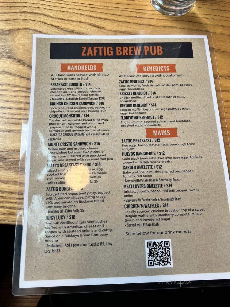 Zaftig Brew Pub - Columbus, OH menu_pic