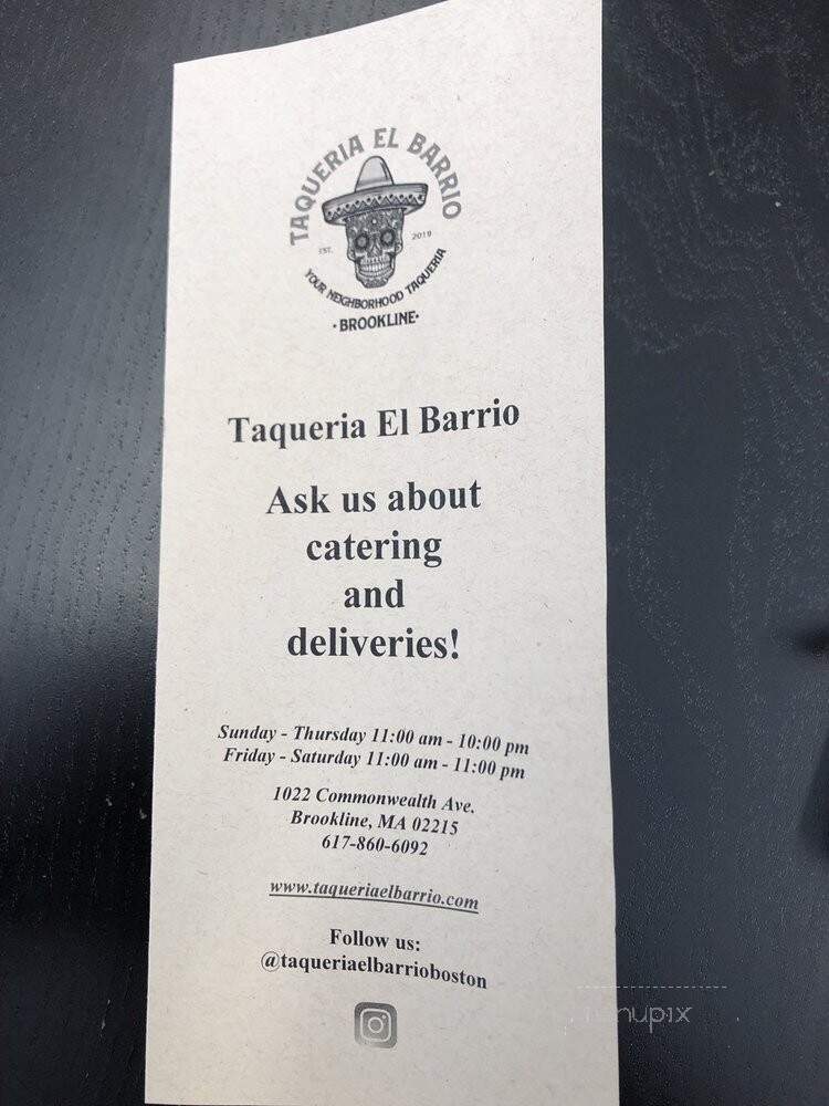 Taqueria El Barrio - Brookline, MA menu_pic